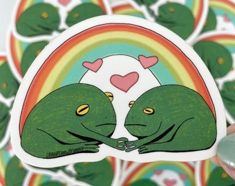 Grumpy Frogs in Love Sticker, Rain Frog Sticker Funny, Rainbow Frog Sticker, Gay Frogs Sticker, Cute Frog Sticker, Hydroflask Stickers