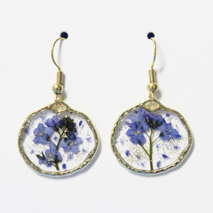 Pressed Flower Jewelry/ Forget Me Not Resin Earrings/ Made In Montana