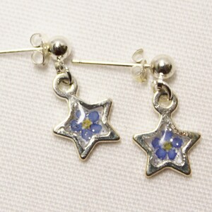 Forget Me Not Earrings: Silver Star Resin Jewelry, Montana Bloom