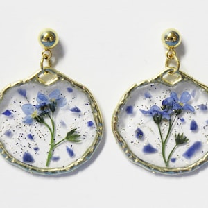 Pressed Flower Jewelry/ Forget Me Not Resin Earrings/ Made In Montana