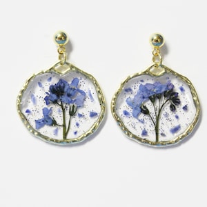 Pressed Flower Jewelry/ Forget Me Not Resin Earrings/ Made In Montana