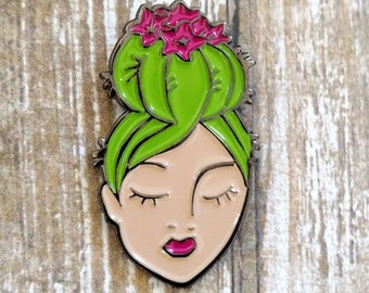 Desert Dreamer Cactus Lady enamel flair lapel pin