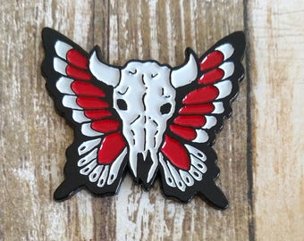 Cow Skull Butterfly enamel lapel pin