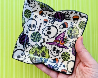 Halloween Spooky Witch Skull Poison Apple handmade ceramic tray, plate, spoon rest, Jewelry Dish