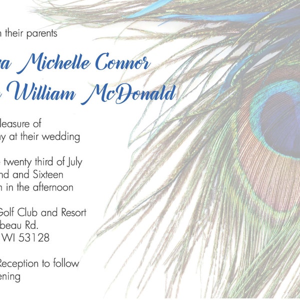 Peacock Wedding PRINTABLE Invitation and RSVP Card Set