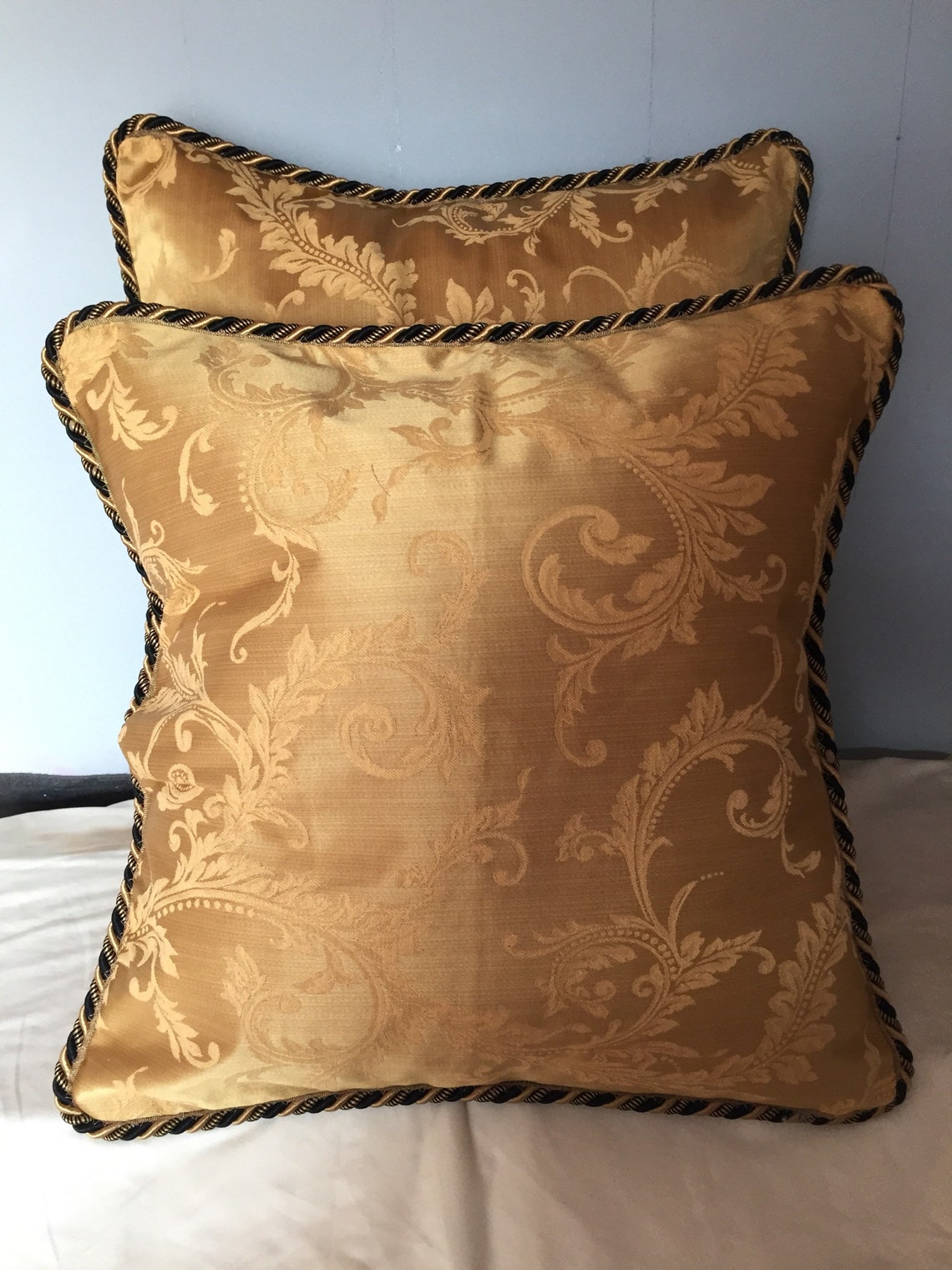 Gold Pillow Covers With Black and Gold Cord Etsy Israel