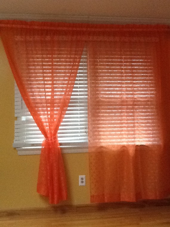 Bright Orange Lace Curtains Etsy