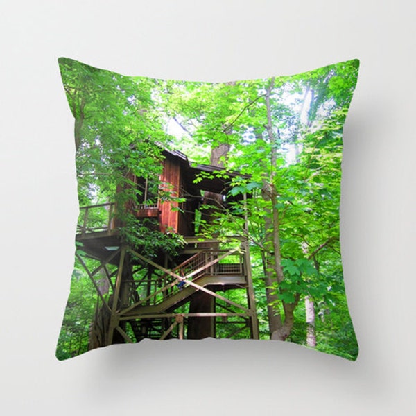 Treehouse Pillow, Forest Pillow,Tree Pillow, Wanderlust Pillow, Adventure Pillow, Zen Decor, House Pillow, Nature Home Decor 16X16 18X18