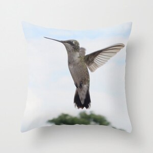 Hummingbird Pillow, Photo Pillow Case, Canvas throw pillow, Hummingbird decor, Bird lover gift, Bird pillow cover, 16X16 pillow cover, 18X18