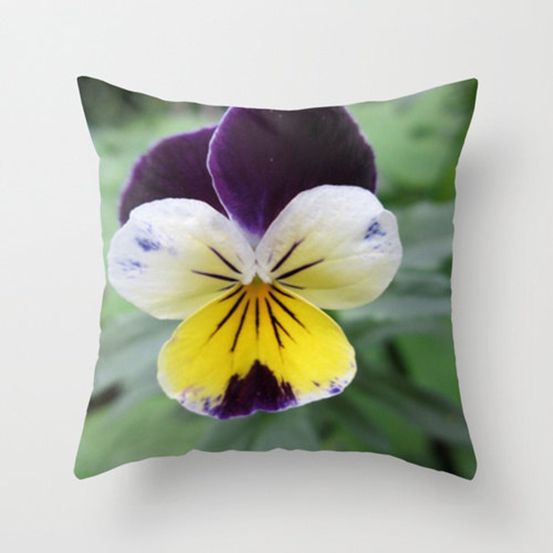 Violet Pillow, Pansy Flower Pillow Covers, Purple and Yellow, Floral