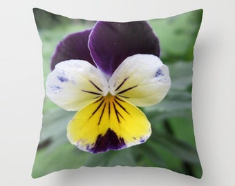 Violet Pillow, Pansy Flower Pillow Covers, Purple and Yellow, Floral Pillowcase, Pretty Pillowcase,16X16 Pillow Cover, 18X18 Canvas Throw