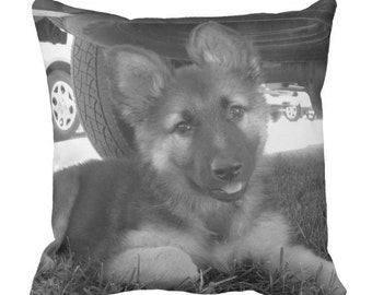 German Shepherd Puppy Pillow, Dog Throw Pillow, Alsatian Dog Pillow, Photo Pillow Case, Cute Pillowcase, Nursery Decor, 16X16 pillow