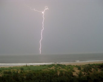 Lightning Strike 8X10 Photo, Ocean City Maryland, lightning bolt, horizon seascape, thunderstorm, nautical art print, beach house decor