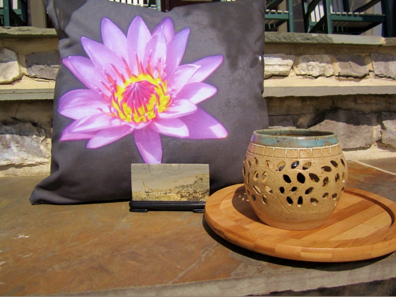 Water Lily Pillow, Lotus Flower Pillow, Purple Pillow Cover, Floral Pillowcase, Zen Decor, Lily