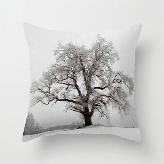 Tree Pillow Snow Pillow Black and White Pillow Cover Winter Etsy