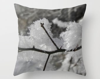 Frost Tree Branch Pillow, Black and White Pillow Cover, Winter Decor, Frozen Pillowcase, Photo Pillow Case, Nature Home Decor 16X16 18X18