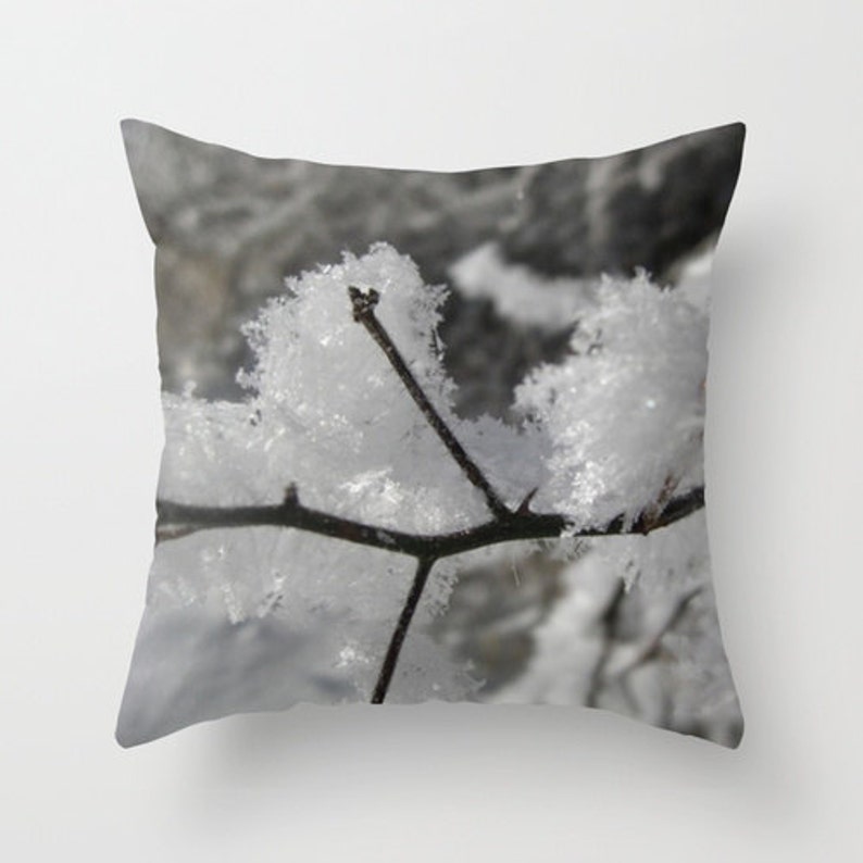 Frost Tree Branch Pillow, Black and White Pillow Cover, Winter Decor