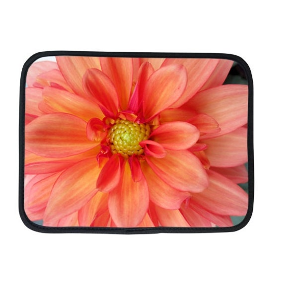 Dahlie ipad Tasche, Blumen ipad Hülle, Orange und rosa, florale ipad Hülle, Sommer ipad Hülle, Damen ipad Hülle, Reißverschluss ipad Hülle, Neopren