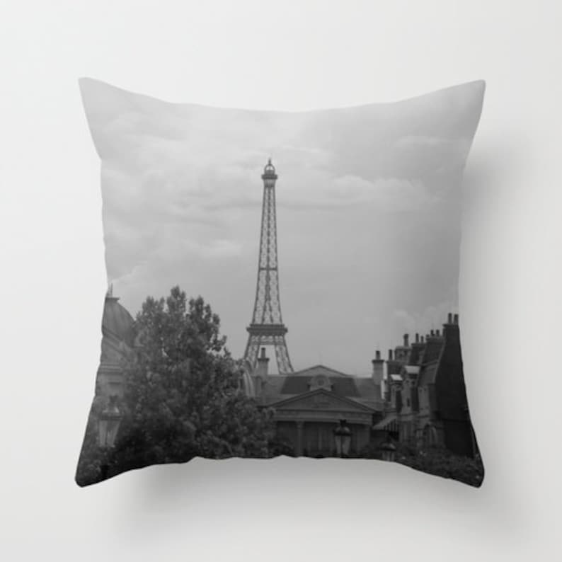 Black and White Eiffel Tower Pillow, Paris Pillow Cover, French Home