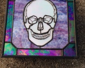 Purple stained glass skull box