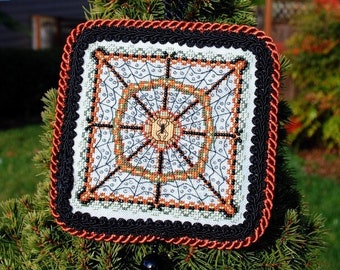 Halloween Cross Stitch Instant Download PDF Pattern "Spider's Garden" Ornament. Spiders Web Counted Embroidery. Geometric Mandala X Stitch