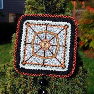 Halloween Cross Stitch Instant Download PDF Pattern &quot;Spider&#39;s Garden&quot; Ornament. Spiders Web Counted Embroidery. Geometric Mandala X Stitch