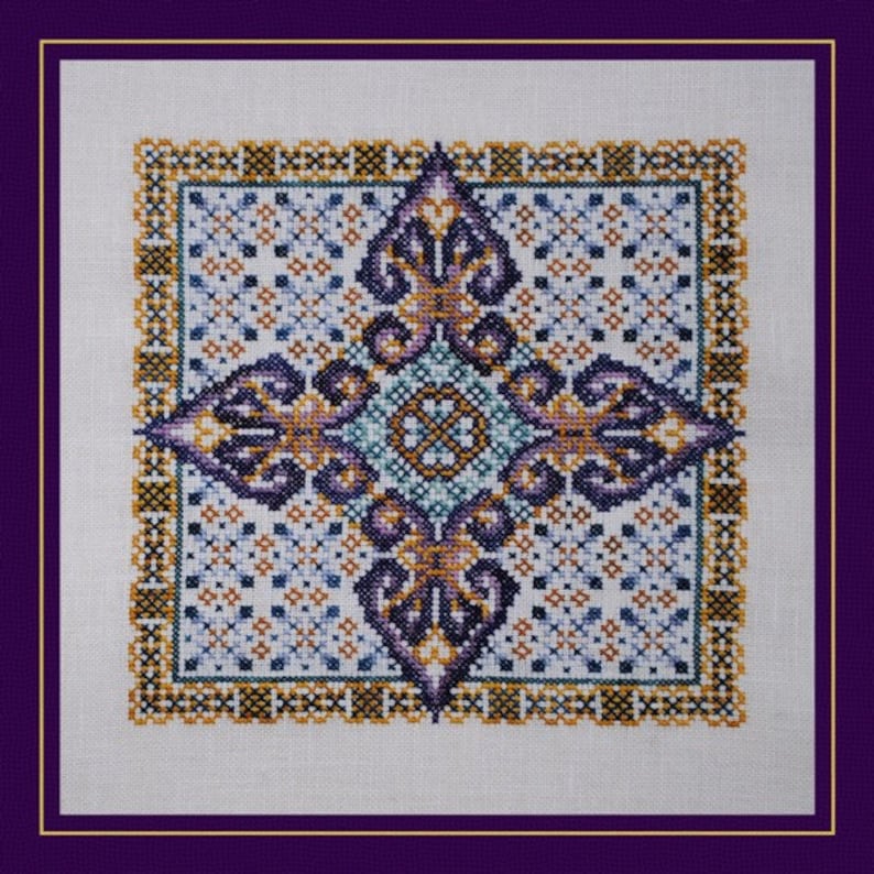 Cross Stitch Instant Download Pattern Arabesque Counted Embroidery Chart. Ornamental Tile Design. Geometric X Stitch. Mini Mandala. image 1