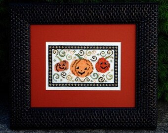 Motif de téléchargement instantané Halloween au point de croix "Pumpkin Patch" Broderie comptée. Conception fantaisiste X Stitch. Oreiller Cadre Octobre Automne