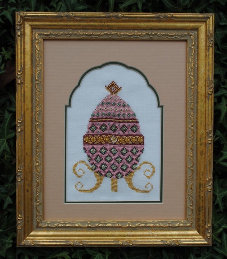 Cross Stitch Instant Download Pattern Pink Elegance Counted Embroidery Chart. Ornamental Decorative Egg Design Easter Holiday X Stitch image 1