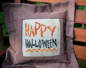 Halloween Cross Stitch Instant Download Pattern "Happy Halloween" Counted Embroidery X Stitch Hallows Eve Design Pillow or Frame