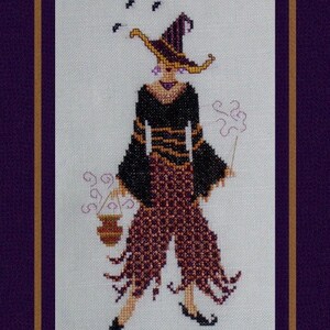 Halloween Cross Stitch Instant Download PDF. Witch For A Night Counted Embroidery Pattern Whimsical Design. X Stitch. DIY Home Decor. image 1