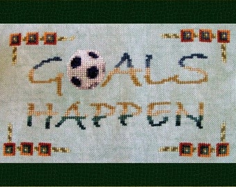 Counted  Cross Stitch Instant Download Sports Pattern "Goals Happen". Inspirational Design. Soccer Futbol Football Ball. X Stitch.