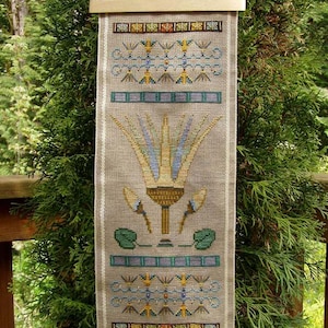 Ancient Egyptian Cross Stitch Instant Download Pattern Lotus! Counted Embroidery Chart. Fertility, Rebirth X Stitch. Band Sampler.