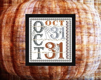 31 okt Halloween oktober höstprov direkt nedladdning PDF-mönster för räknat korsstygn, räknat broderidesign, X-stygn