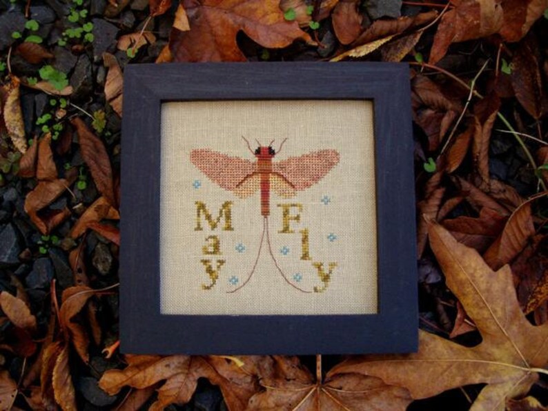 Cross Stitch Instant Download Pattern Mayfly Counted Embroidery Chart. Wings Spring Whimsical Design. Turquoise Graphics & Designs. image 1