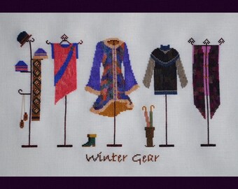 Couture Cross Stitch Téléchargement instantané Pattern Winter Gear! Tableau de broderie compté vêtements d'hiver robe vitrine accessoires X point