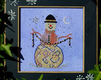 Christmas Cross Stitch Instant Download Pattern "Wintery Charm" Chart. Snowman Design. Counted Embroidery. X Stitch. DIY Home Decor.