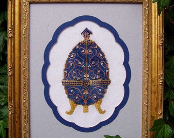 Counted Cross Stitch Design "Bejeweled". Instant Download PDF Pattern. Blue Ornamental Decorative Easter Egg. X Stitch. Counted Embroidery.