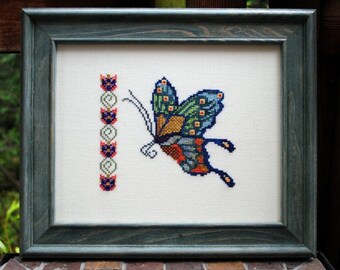 Butterfly Cross Stitch Instant Download "Joy Of Spring" Pattern. Counted Embroidery Chart. Floral Band. X Stitch. DIY Home Decor.