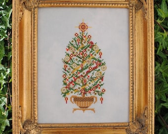 Modèle de téléchargement instantané de Noël au point de croix "Traditions intemporelles" Tableau de broderie compté. Arbre de Noël perlé. X Point.X mas