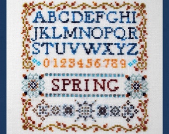 Cross Stitch Instant Download Pattern Mini Spring Sampler. Counted Embroidery Chart. Alphabet Letters Initials Monogram X Stitch