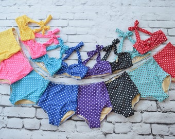 Girls retro polka dot high waist bikini ~ Choose your color ~ Sizes 2-12