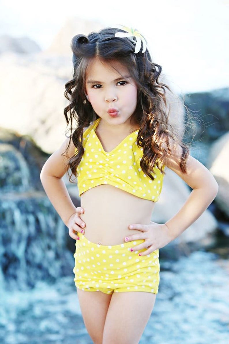 Girls Retro Yellow & White Polka Dot High Waist Bikini Vintage Etsy UK