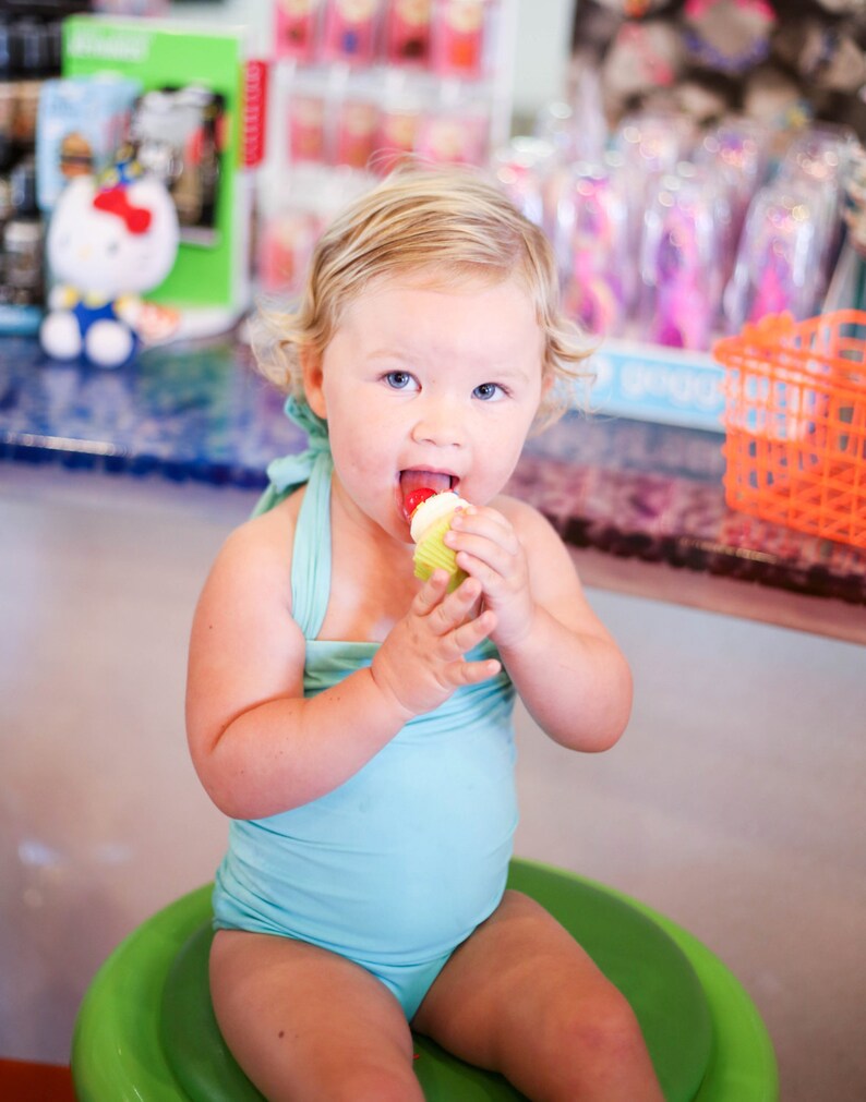 Aqua Retro one piece little girls swimsuit made to order sizes 2-12