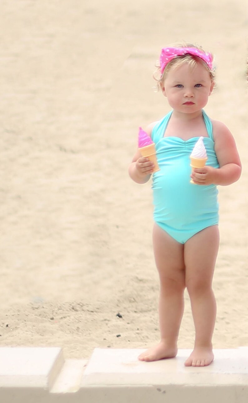 Aqua Retro one piece little girls swimsuit made to order sizes 2-12