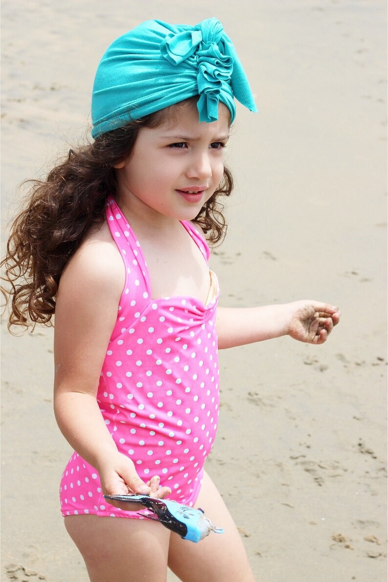 Pink and White Polka Dot Retro One Piece Girls Swimsuit Made Etsy