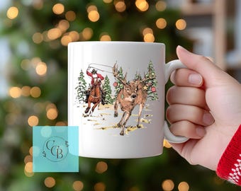 Cowboy Santa Christmas Mug, Country Christmas, Holiday Coffee Cup, Cowboy Christmas, Rustic Holiday mug, Western Christmas Mug
