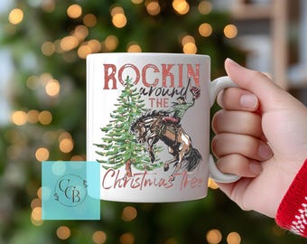 Rockin' Around The Christmas Tree Mug, Country Christmas, Holiday Coffee Cup, Cowboy Christmas, Rustic Holiday mug, Western Christmas Mug