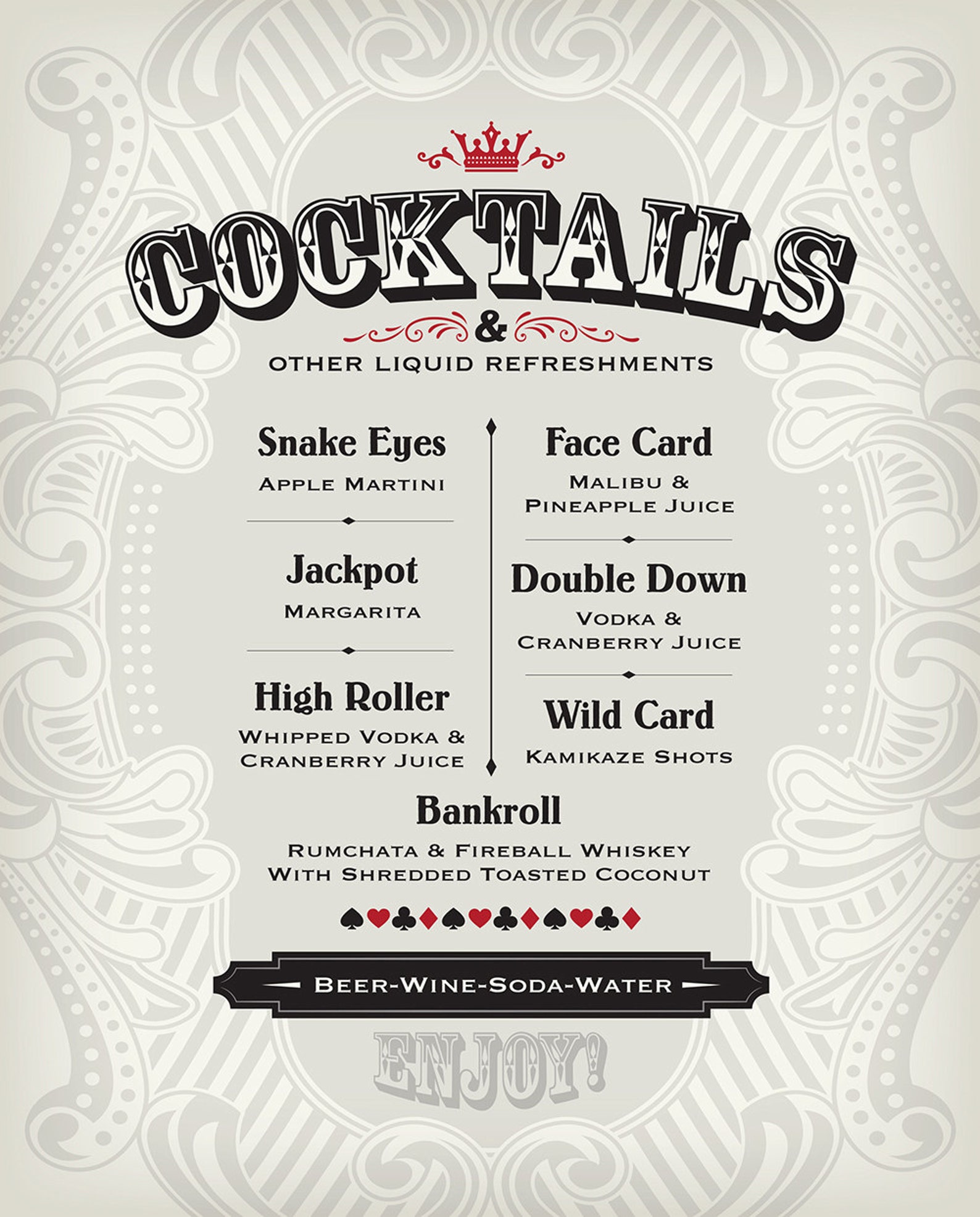Casino Cocktail Menu PDF Etsy