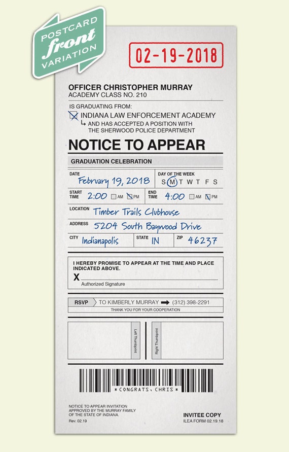 Customization Police Citation Postcard Etsy